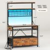 [Baker's Rack Outlet] Baker's Rack with Power Outlet, 6-Tier Microwave Rack with 3 Drawers, Wine Rack, LED Light And 10 Hooks, Kitchen Baker's Rack, Coffee Bar with Storage, Rustic Brown/Black/White