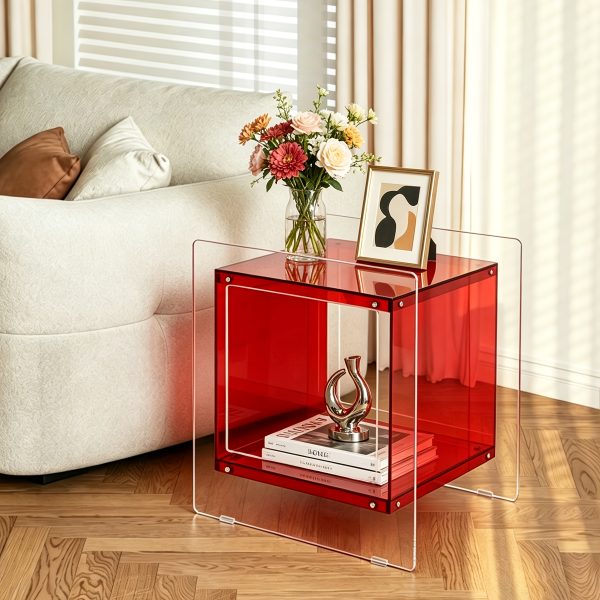 AESOME Modern Clear Acrylic Nightstand with Open Shelf - Portable Bedside Table Suitable for Small Spaces, Multicolor Contemporary Shelf Unit, Assembly Bedside Storage for Bedroom, Bathroom, Office, Living Room, Non-Wood