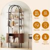 product-fancy-26200862-95c4-4afc-a930-118fce94f431 71" Tall Fluted Bookshelf | 4-Tier Mid Century Modern Metal Curved Bookcase With Storage Cabinet, Sliding Door, Adjustable Footpad, Freestanding Arched Organizer For Living Room, Bedroom, Home Office | Wood Color, Matte End, Hardwood, Lshuizhu Brand