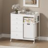 product-fancy-262614f3-4190-4d60-8c43-f1249b3f0068 Baby Changing Dresser, 4-Drawer Baby Dresser with Changing Table Top, Diaper Changing Station & Pad, 2 Open Storage Shelves, Mobile Nursery Organizer, White