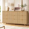 Bedroom Dresser with 9 Drawers, 57" Wide Modern Chest of Drawers, Wooden Dresser TV Stand, Wood Closet Clothes Storage Organizer for Living Room, Hallway, Natural Oak