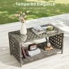 4pcs Outdoor Seating Arrangement, Durable Grey Rattan Garden Furniture Collection, Wicker Sofa with Chairs And Coffee Table, High-Back Rattan Loveseat with Comfortable Cushions for Patio, Available in 3 Fabric Color Choices