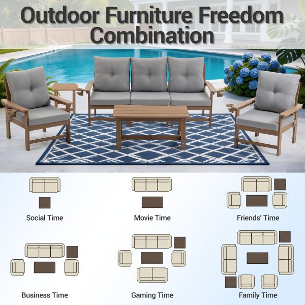 product-fancy-2708773d-a065-414e-8657-a5d2ded6ba2b Outdoor Patio Furniture Set, 7pcs HDPE All Weather Free Combination Outdoor Furniture, Patio Conversation Sets W/ Sponge Cushions for Patio, Gaden, Yard Lawn Poolside