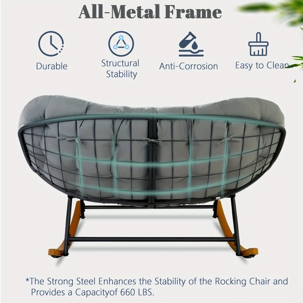 [Outdoor Rocking Chair] Outdoor Patio Rocking Chair, Oversized Papasan Rocking Chair for 2 with E-Coated Steel Frame And Thick Cushion