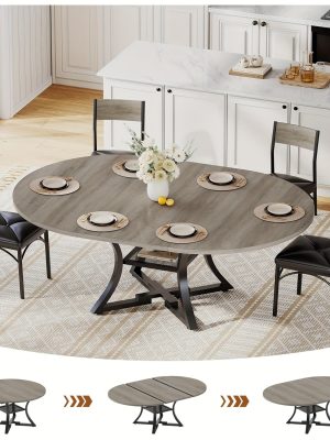 5pcs Kitchen Table Set with Round Extendable Dining Table for 4-6 Individuals, Ideal for Compact Dining Areas