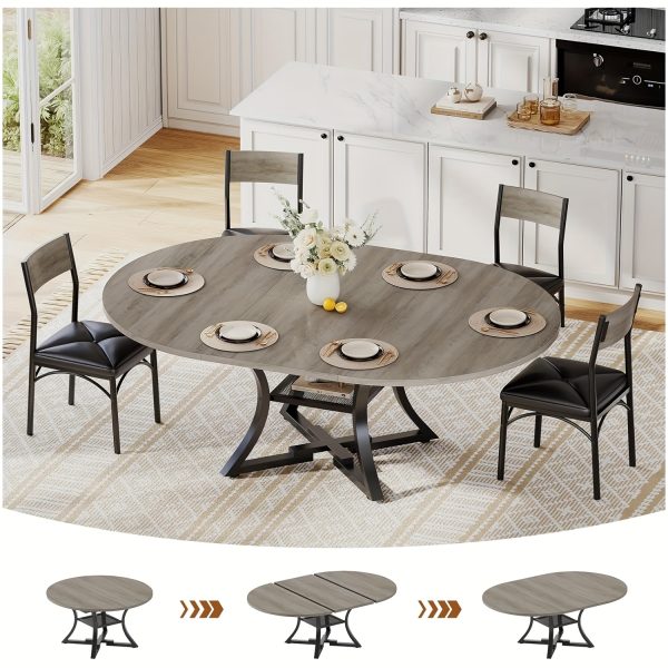 product-fancy-27376897-e5b5-4467-bdec-f5bfd77a8034 5pcs Kitchen Table Set with Round Extendable Dining Table for 4-6 Individuals, Ideal for Compact Dining Areas