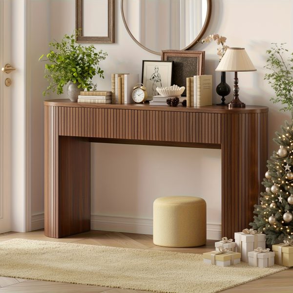 product-fancy-27379c09-1d17-4e21-8586-fbd77897b27d 63"/55 Inch Console Table with 2 Drawers, Fluted Entryway Tables with Storage, Sofa Table Behind The Couch, Hallway Tables, Mid-Century Modern Foyer Table for Entryway, Hallway, Living Room, Walnut/Black/Natural White