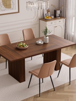 78" Rectangular Dining Table for 6-8 People, Large Modern Kitchen Table with Grooved Wood-Strip Base, Suitabel for Home, Dining Room, Living Room, Farmhouse, Family Gathering.