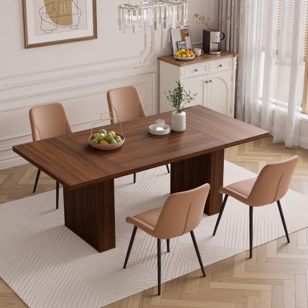 product-fancy-2746b3d3-0865-4db9-8718-62c021832032 78" Rectangular Dining Table for 6-8 People, Large Modern Kitchen Table with Grooved Wood-Strip Base, Suitabel for Home, Dining Room, Living Room, Farmhouse, Family Gathering.