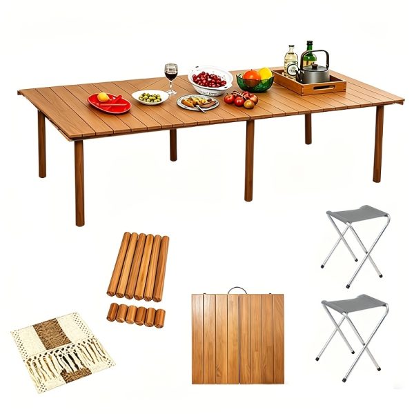 product-fancy-274f357a-c7eb-434d-a7ca-8dd052b680bf 1pc Foldable Low Picnic Table, 60-inch Portable And Lightweight Camping Table, Foldable Camping Table with Tablecloth, Suitable for Parties, Patios, Gardens, Barbecues, Backyards, Christmas (natural Wood Color)