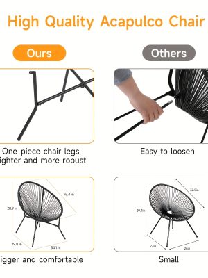 Set of 2/4/6 Acapulco Chairs for Outdoor Use, Contemporary Patio Furniture Collection, Woven Bistro Set Featuring a Metal Frame Suitable for Balconies, Lawns, Porches, And Gardens, in Black Color