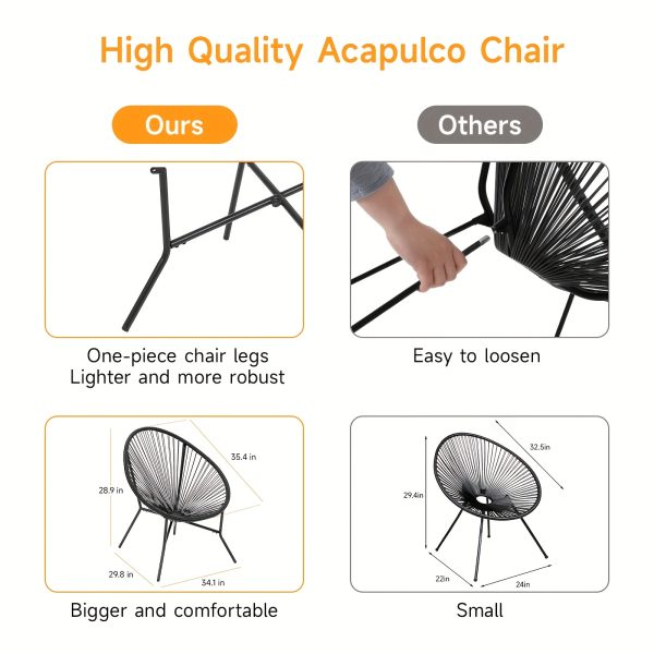 product-fancy-275129d4-825d-4ca8-9cfd-a152af89d4f8 Set of 2/4/6 Acapulco Chairs for Outdoor Use, Contemporary Patio Furniture Collection, Woven Bistro Set Featuring a Metal Frame Suitable for Balconies, Lawns, Porches, And Gardens, in Black Color