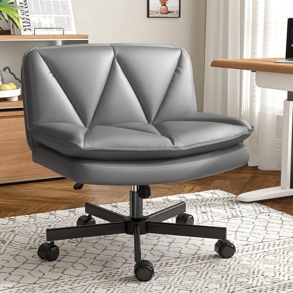 product-fancy-275e1445-9cc2-403e-b0b8-63c7e3522a0e 27" W Criss Cross Chair With Wheels, Cross Legged Office Chair, Comfy Vanity Chairs With Wheels And Back, Swivel Armless Office Chairs, 2-Layer Cushion, Height Adjustable, Home Office