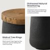 [Round Accent Table] Small Jar Cylinder Tree Ring Side Table, Black Magnesium Oxide End Table with Wood Grain Top - Round Accent Table for Living Room, Bedroom, Balcony