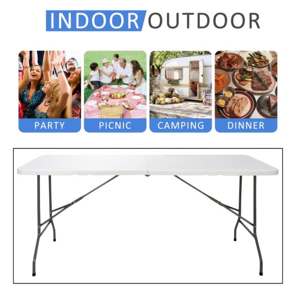 product-fancy-2790092f-8643-4ea7-ae00-acf1519790bc 6FT Folding Table, 6 Foot Folding Table Heavy Duty, Portable Plastic Folding Table with Handle, Fold in Half Table for Indoor Outdoor Use, Fold Up Table for Camping Dining Party Picnic Events