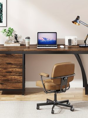 59-Inch Industrial Computer Desk with 3 Reversible Drawers & File Storage - Brown Engineered Wood & Black Metal Workstation, Adjustable Foot Pads, Smooth Edges, Easy Assembly for Home Office, Desk Accessories Office, Sturdy Construction, Study Writing Table, Rustic Furniture, Highquality Materials, Remote Workers