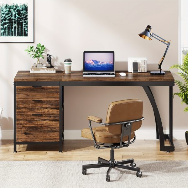 product-fancy-279e74e5-0fff-4ea1-9373-fcf7f14c2ce8 59-Inch Industrial Computer Desk with 3 Reversible Drawers & File Storage - Brown Engineered Wood & Black Metal Workstation, Adjustable Foot Pads, Smooth Edges, Easy Assembly for Home Office, Desk Accessories Office, Sturdy Construction, Study Writing Table, Rustic Furniture, Highquality Materials, Remote Workers