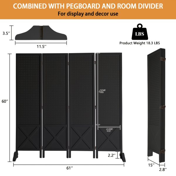 Bonnlo & MDF Freestanding Pegboard Room Divider - Folding Privacy Screen with Wood Panel Partition, Lightweight Space Separator Suitable for, Office, Events, Retail Display