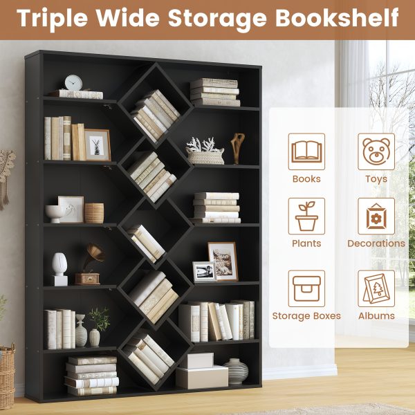 product-fancy-27b3c12b-64e1-41ea-adc2-16b09ddcada3 Triple Wide Bookshelf, 6 Tier Large Bookshelf, Bookcase with 17 Open Display Shelves, 71'' Tall Bookcases And Bookshelves for Living Room, Home Office, Library