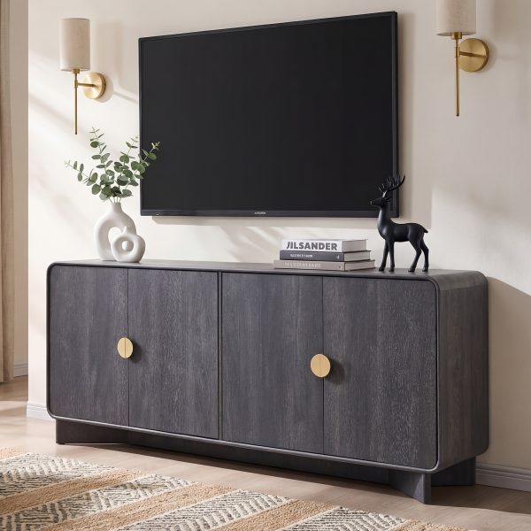 70'' Modern TV Stand, Entertainment Center with Adjustable Shelves, Curved Profile Design, Media Console for Living Room