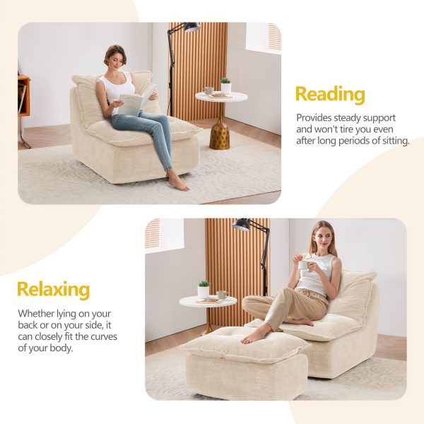 product-fancy-27f0dfc1-8b75-4245-9ac9-81a049ddda5d MCQ Single Recliner Chair with Footrest - 62.2-inch Foam Floor Lounger, Boneless Modern Bean Bag Sofa Suitable for Bedroom or Living Room, Cloud Bed for, No Assembly Required, Space-Saving