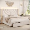 product-fancy-2810e43c-916f-4e7c-b5f5-cd108af6b98e FULTRU Upholstered LED Bed Frame in Full, Queen, Or King Size with Two Storage Drawers, Velvet Platform Bed Featuring a Wingback Headboard, Sturdy Wooden Slats for Support, No Need for a Box Spring, Headboard with a Splicing Design