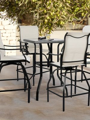 2/3/5pcs Patio Bar Set, 360° Swivel Bar Stools, Outdoor Bistro Furniture with High-Density Textilene Fabric & Heavy Duty Metal Frame, High Top Table And Chair Set for Balcony, Poolside, Garden & Backyard