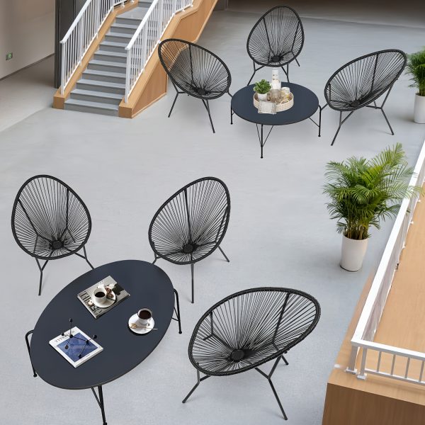 product-fancy-283c3786-617a-4ce5-87f1-ac2fdb0819c2 Set of 2/4/6 Acapulco Chairs for Outdoor Use, Contemporary Patio Furniture Collection, Woven Bistro Set Featuring a Metal Frame Suitable for Balconies, Lawns, Porches, And Gardens, in Black Color