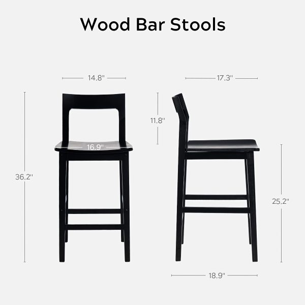 product-fancy-28563dd1-37f3-4c28-a8c4-3019a0f5abe7 Counter Height Stools Set of 2, Farmhouse 25" Bar Stools with Solid Wood Legs& Back, Mid Century Modern Barstools Chairs for Kitchen Island, Dining Room, Cafe, Pub, Brown, Black
