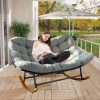 [Outdoor Rocking Chair] Outdoor Patio Rocking Chair, Oversized Papasan Rocking Chair for 2 with E-Coated Steel Frame And Thick Cushion