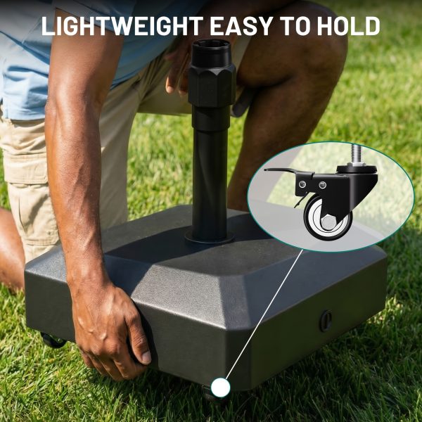 [Heavy-Duty Umbrella Base] 124lbs Heavy-Duty Mobile Umbrella Base with Wheels & Weighted Base Suitable for 1.3"-1.9" Poles, Powder-Coated Outdoor Umbrella Stand for Patio, Poolside, Deck, Garden, Stable Weighted Base for Market Table Umbrellas Holder