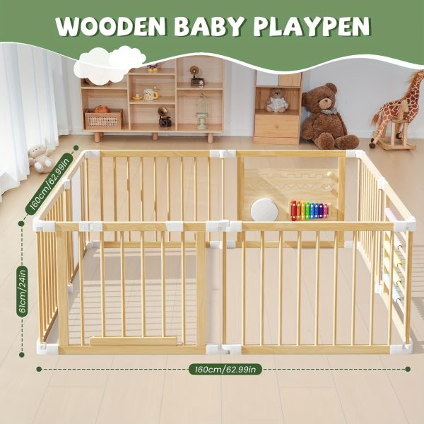 product-fancy-28a1f07d-f057-4dd5-bdcc-519dc50049ef SLSY Foldable Wooden Baby Playpen Activity Center, Adjustable Size & Shape Portable Large Play Yard for Babies And Toddlers, Baby Fence Play Area Wood Gate 63"x63"x24"