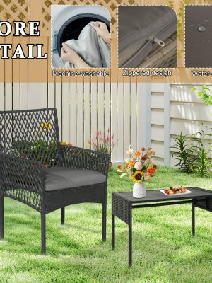8pcs Patio Furniture Set, Outdoor Rattan Chairs Rattan Conversation Sets With Cushions And Coffee Table For Porch Garden Poolside Backyard, Black - Patio Furniture Outdoor