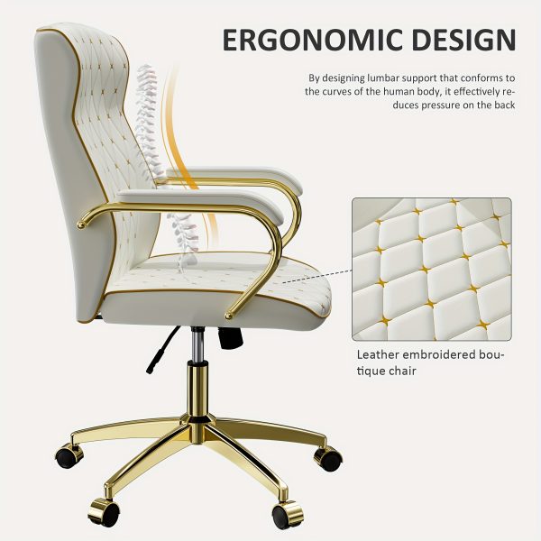 product-fancy-28c520fe-8943-4fd7-9c38-e584b9cf9c6d Executive High Back Office Chair With Tufted Design, Ergonomic Computer Desk Chair With Padded Armrests, Faux Leather Task Chair With Golden Metal Frame