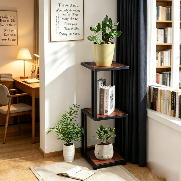 product-fancy-28dce739-9a7c-452e-b929-de324a73e5ce 3-Tier Nightstand, Industrial Bedside Table with Open Storage Shelves, Wood Top Metal Frame End Table, Space-Saving Side Table for Small Spaces, Living Room, Bedroom, Ideal for Lamp, Books, Plants