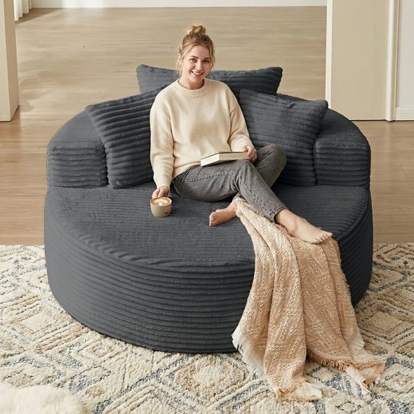 product-fancy-2944fead-ce88-466c-b530-85db50d7621e 55" Oversized Round Lounge Chair, Fabric Corduroy Deep Seat Cloud Sofa Chair, No Assembly Required | Upholstered Comfort Reading Recliner for Living Room, Bedroom, And Movie Viewing Room.