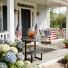 [Outdoor Round Side Table] Outdoor Round Side Table With Double-Layer Storage Shelf, MarbleTexture Imitation Stone Courtyard End Table, Sturdy Black Metal Frame, Weather-Resistant Side Table Is Suitable For Balcony Coffee Corner, Small Space Courtyard/Terrace/Balcony Furnitur
