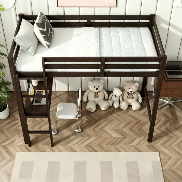 product-fancy-2964e1cc-fdaa-4d62-a78d-6bc6018c0172 BELLEMAVE Twin High Loft Bed, Rubber Wood Loft Bed with Safety Guardrail, Built-In Desk, Ladder, Espresso