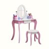 product-fancy-29669d39-a4ca-421c-974b-99e8fcb8c25d Kids Vanity Set - Princess Deluxe Vanity Table Set 2-in-1 Wooden Writing Desk & Stool, Mirror & Drawer, Perfect for Kids' Pretend Play, Developing Creativity And Fine Motor Skills, Durable Construction, Easy to Assemble, Best for Girls Christmas Gift