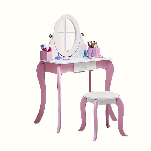 product-fancy-29669d39-a4ca-421c-974b-99e8fcb8c25d Kids Vanity Set - Princess Deluxe Vanity Table Set 2-in-1 Wooden Writing Desk & Stool, Mirror & Drawer, Perfect for Kids' Pretend Play, Developing Creativity And Fine Motor Skills, Durable Construction, Easy to Assemble, Best for Girls Christmas Gift
