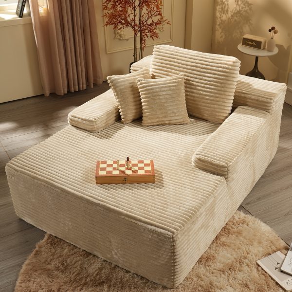 67" Oversized Boneless Lounge Chaise - Corduroy/Plush Fabric/Teddy Fleece Floor Couch with Pillows And Armrests | Deep Seat Single Sofa Bed with High Density Sponge Cushion | U Sleeper Couch for Living Room, Apartment, Bedroom | No Assembly Required