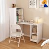 product-fancy-2980909b-e61d-43bb-b553-4ed39dbffd6c Foldable Stretchable Adjustable Height Desk with Mobile Wheels & Storage Shelves - Space-Saving Heavy-Duty PVC Frame, Walnut for Office, Small Apartments, Dorm Rooms - Easy Assembly Freestanding Writing Table