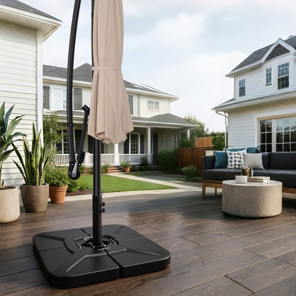 [Sturdy Umbrella Stand] Sturdy 4-Part Cantilever Umbrella Stand - 290Lbs Square Base That Can Be Filled with Sand Or Water, Ideal for Offset Patio Umbrellas, Suitable for Gardens, Pools, Decks, And Backyards