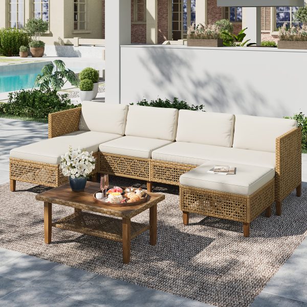 [Boho Wicker Patio Set] 1/2 Packages Shipping MixPatio Boho Wicker Patio Furniture Sofa Set, 3/6 Seaters, Outdoor Rattan Sectional Sets Conversation Set - Weather-Resistant, With Dual Storage Coffee Table for Garden, Patio & Deck