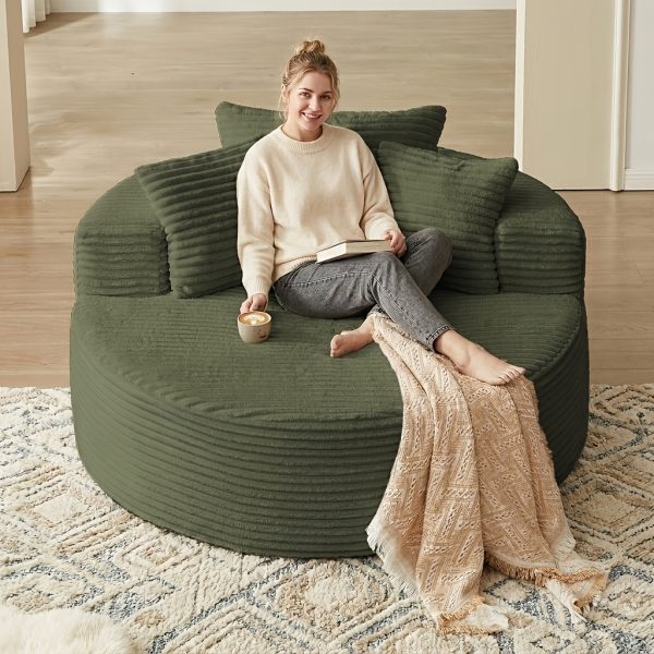 product-fancy-29f3ccb9-8f8e-4402-ab03-e56ff74614de 55" Oversized Round Lounge Chair, Fabric Corduroy Deep Seat Cloud Sofa Chair, No Assembly Required | Upholstered Comfort Reading Recliner for Living Room, Bedroom, And Movie Viewing Room.