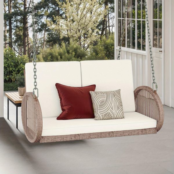 product-fancy-29ff68be-2282-4f7a-898b-a74ac7d2398e Phabules Hanging Swing Chair with Oval Handrails and Waterproof Cushions, All- Weather Rattan Swing Chair 530lbs Capacity, for Outdoor