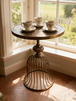 1pc Vintage Bronze & Suitable for Name/standardAttributeName Metals Sofa Side Table - Compact Round Coffee Table for Small Spaces, Balcony, Living Room, Bedside - Iron Top & Metal Base, No Assembly Required, 40cm/14.75in Width