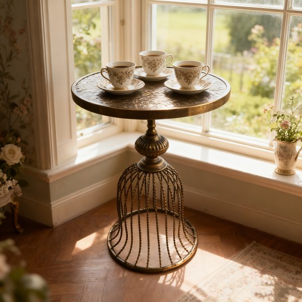 product-fancy-2a16c962-e8f1-43b5-8a19-8faa9acdce50 1pc Vintage Bronze & Suitable for Name/standardAttributeName Metals Sofa Side Table - Compact Round Coffee Table for Small Spaces, Balcony, Living Room, Bedside - Iron Top & Metal Base, No Assembly Required, 40cm/14.75in Width