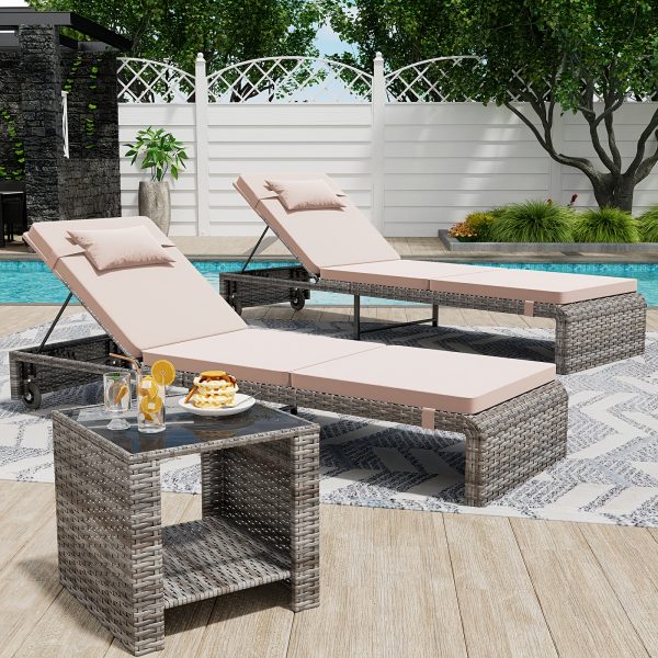 product-fancy-2a31381b-936d-4a9a-a1a4-4c790c1f88a9 Lounge Chair Set, 3pcs Outdoor Modern Patio Furniture Lounge Chairs Set of 2 with Adjustable Backrest And Side Table, Durable PE Wicker, Weather Resistant Cushions, Blue
