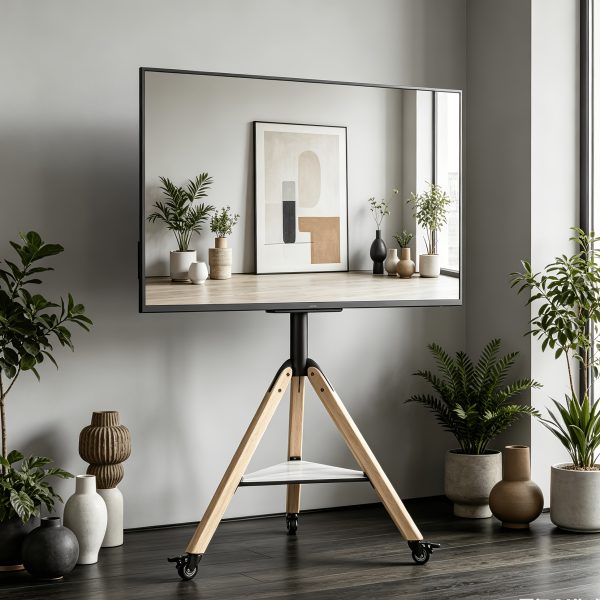 product-fancy-2a437bd1-ffd9-4f72-aac9-b87ac894c513 AESOME Universal Swivel Tripod Easel TV Stand for 40-75 Inch LED LCD Screen Height Adjustable Studio TV Display Stand with Sintered Stone Shelf for Bedroom, Living Room Max Load 88lbs, 600*400mm